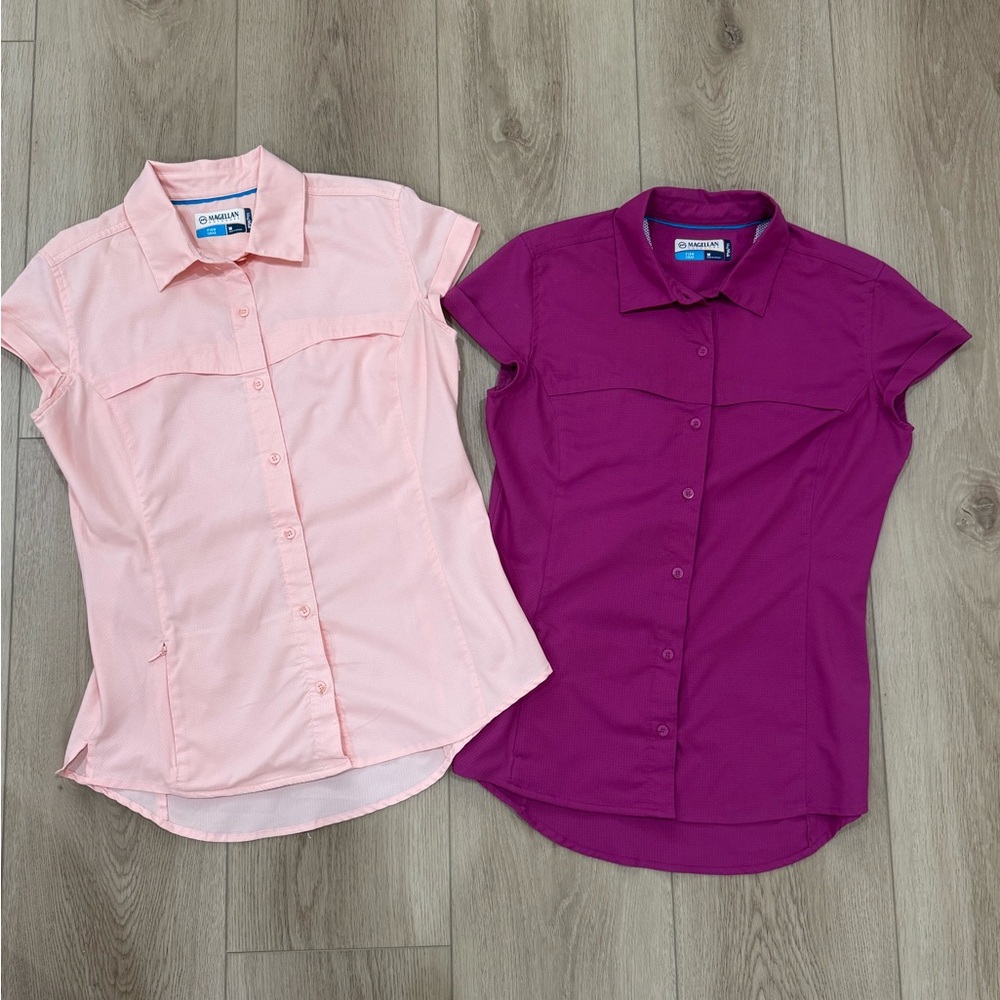Magellan Outdoors Light Peach and Deep Purple Sports Shirts